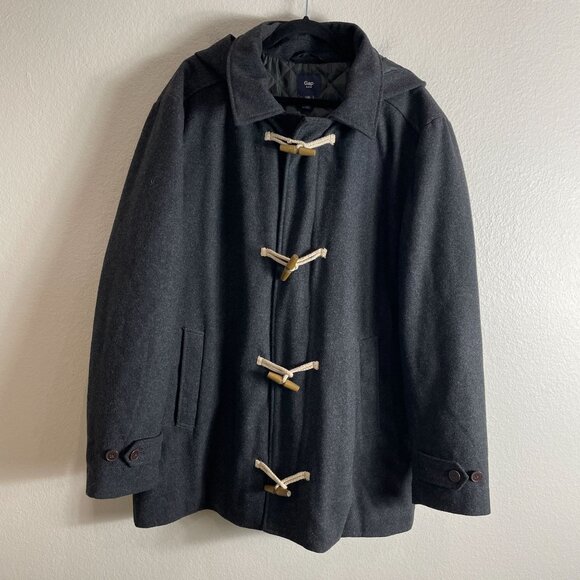 Gap Womens Plus XXL Gray Duffle Coat Hood & Toggle Closure Wool Blend Peacoat - Picture 6 of 10